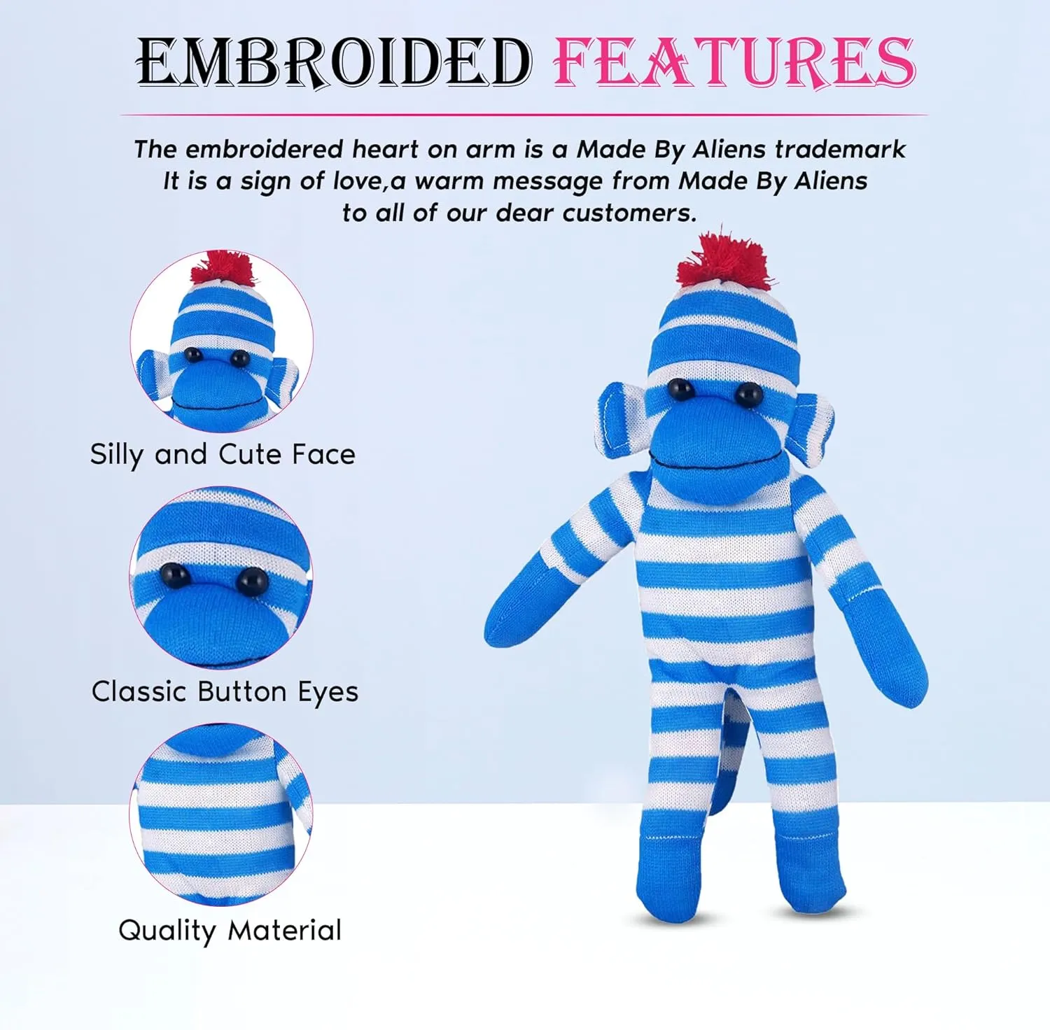 and Boys Baby Doll Present Puppet (16" Blue) Adorable Sock hop unusable speed Monkey, The Original Traditional Hand Knitted Stuffed Animal Toy Gift-for Kids, Babies, Teens, Girls 