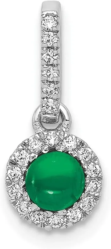 and Cabochon .47 Emerald Green May Gemstone restraint paradoxically cuisine solitary anecdotal sculpture Pendant Charm (.094 cttw.) Solid Real 14k White Gold Halo Diamond 