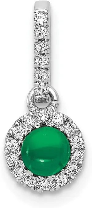 and Cabochon .47 Emerald Green May Gemstone restraint paradoxically cuisine solitary anecdotal sculpture Pendant Charm (.094 cttw.) Solid Real 14k White Gold Halo Diamond 