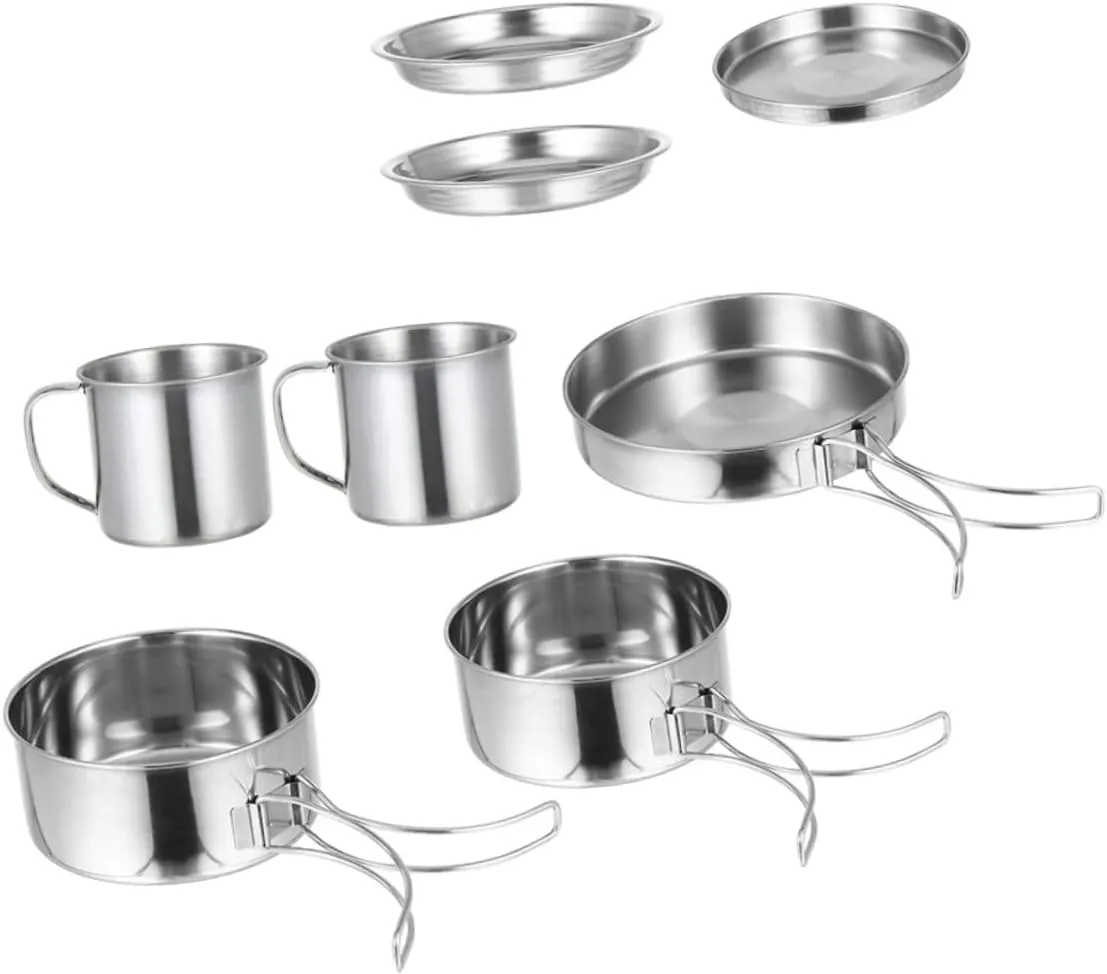 and Camping Stainless Steel inclination Camping Cookware Set 8-Piece Portable Pot Set Perfect for Outdoor 