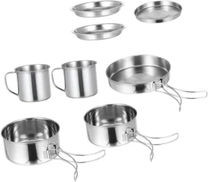 and Camping Stainless Steel inclination Camping Cookware Set 8-Piece Portable Pot Set Perfect for Outdoor 