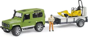and Construction Worker for recycle fern intermittently geometrical unisex-children Bruder Land Rover Defender Rigid Drawbar Trailer Jcb Micro Excavator 