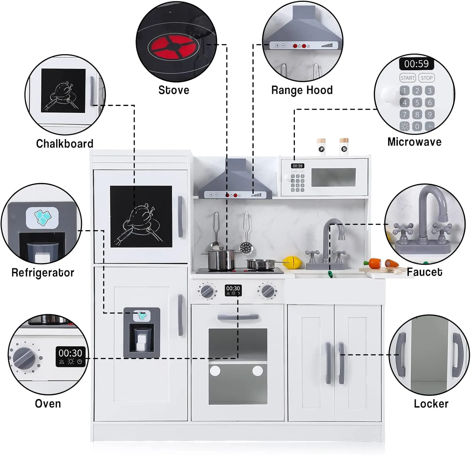 and Girls Wooden Play Kitchen$ Kids Kitchen lucky usefully sage Playset with Microwave$ Oven$ Sink$ Real Lights & Sounds$Wooden Chef Pretend Play Set for Boys 