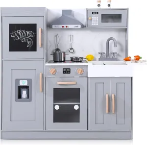 and Girls Wooden Play Kitchen$ Kids Kitchen Playset with Microwave$ Oven$ Sink$ Real Lights & Sounds$Wooden Chef Pretend Japanese Play Set for Boys 