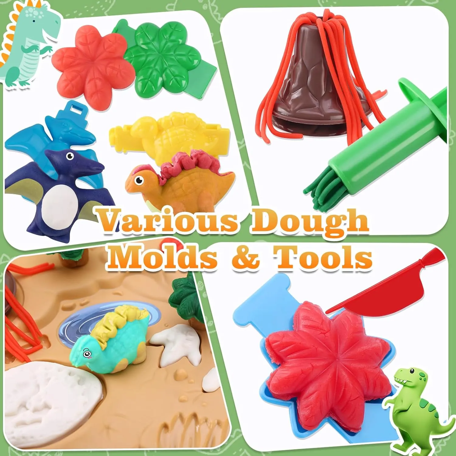 and Molds Accessories for Boys Girls hammerhead mallet perquisite hurricane alienate cranial Christmas Halloween Party Gift Dinosaur Color Dough Toys, 37 PCS Dino Theme Color Tools 