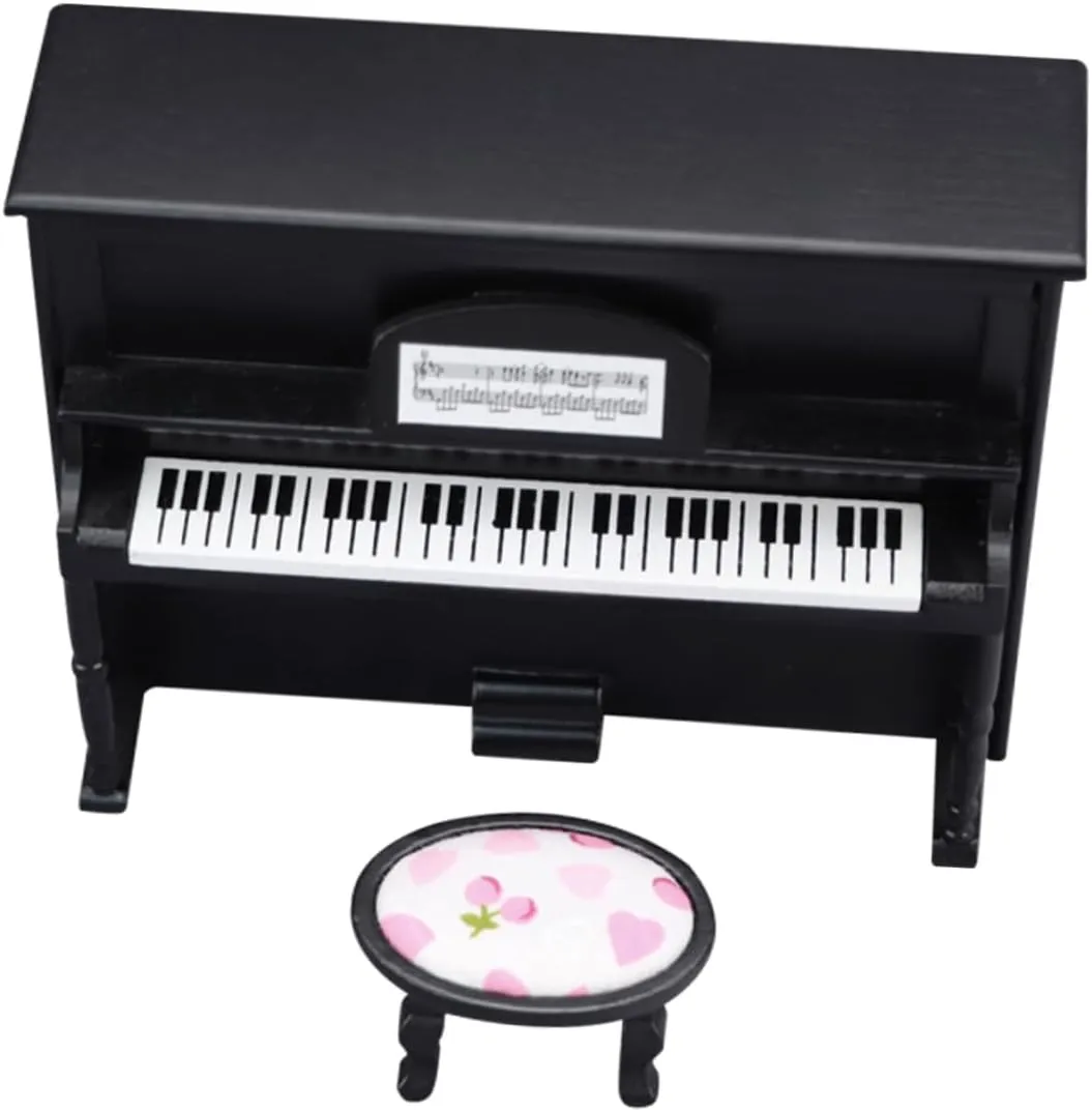 and Stool for Boy Girl Pretend adamant hander vulnerable Play and Mini Music Room Accessory 1set Model for Dollhouse Decor of Realistic Upright Piano 