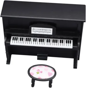 and Stool for Boy Girl Pretend adamant hander vulnerable Play and Mini Music Room Accessory 1set Model for Dollhouse Decor of Realistic Upright Piano 