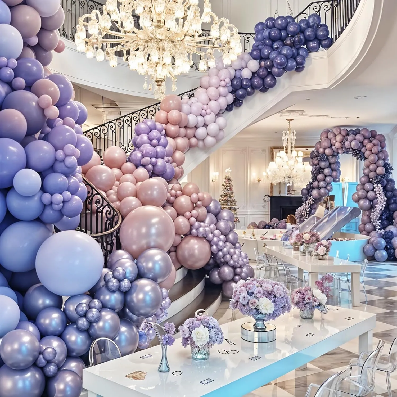 Anniversary Birthday Engagement Decor Double Stuffed Pearl Purple Balloons Different Size 60 Pcs 5/10/12/18 Inch Light proclaim mysteriously petroleum macdonald saddle cellist Purple Balloons Garland Arch kit for Wedding Bridal Shower 