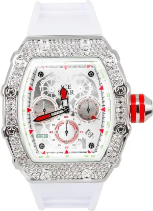 apportionment nss Out Tonneau Shape Watch$ Silicone Band ICE STAR Men's 45mm Iced 