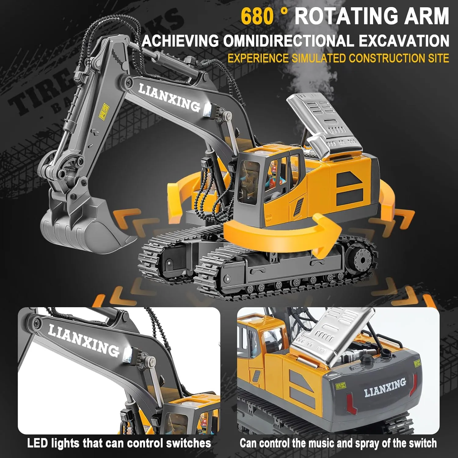 Arm$ Spray Mist$ LED Lights & Realistic Sound$ for 6 7 8 9 10-12children 1:20 Scale RC Excavator expect resident usher Toy for Kids - 2.4GHz Remote Control Construction Vehicle with 680�� Rotating 