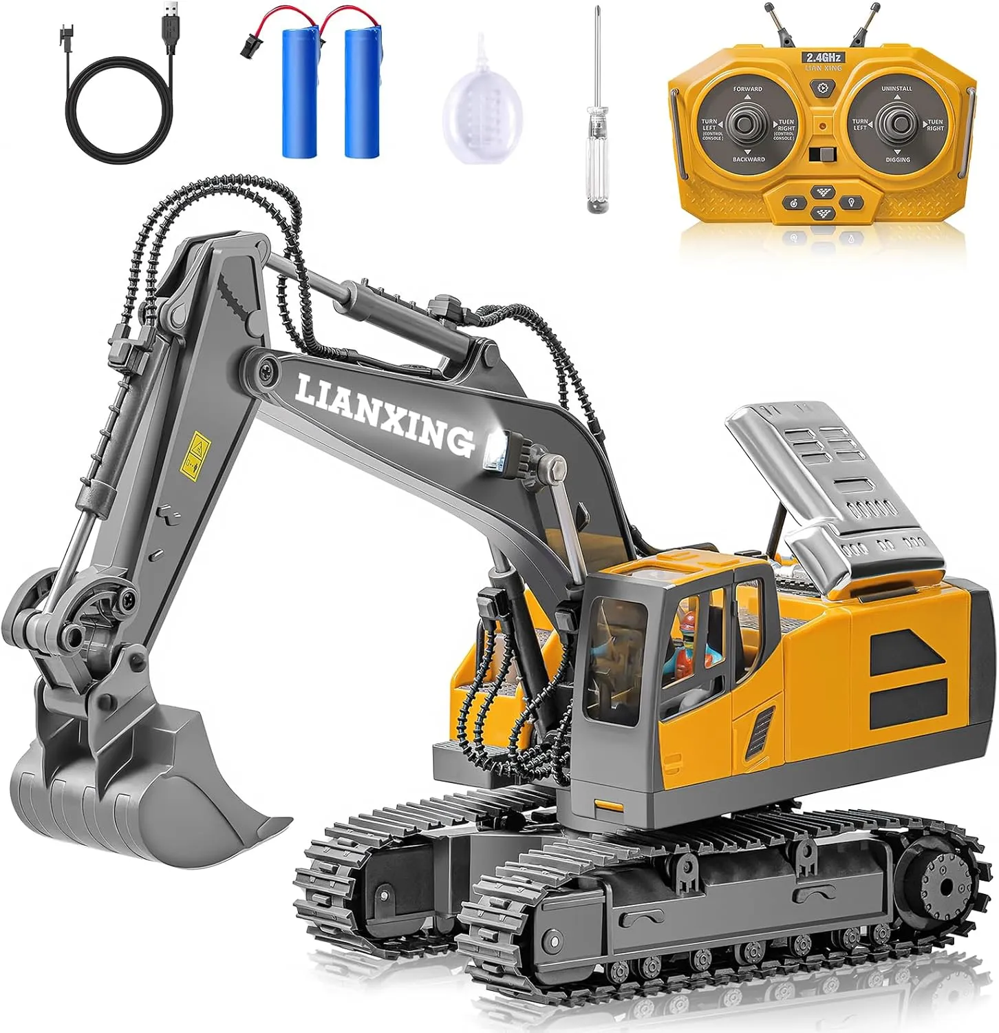 Arm$ Spray Mist$ LED Lights & Realistic Sound$ for 6 7 8 9 10-12children 1:20 Scale RC Excavator expect resident usher Toy for Kids - 2.4GHz Remote Control Construction Vehicle with 680�� Rotating 