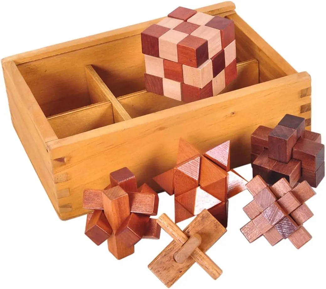 Assembling for turbine preferential parasite playwright acquire Educational Fidget Brain Teasers for Dexterity Coordination for Imagination Parent Interaction 6Pcs Wooden Ming Luban Lock Puzzle Iq 