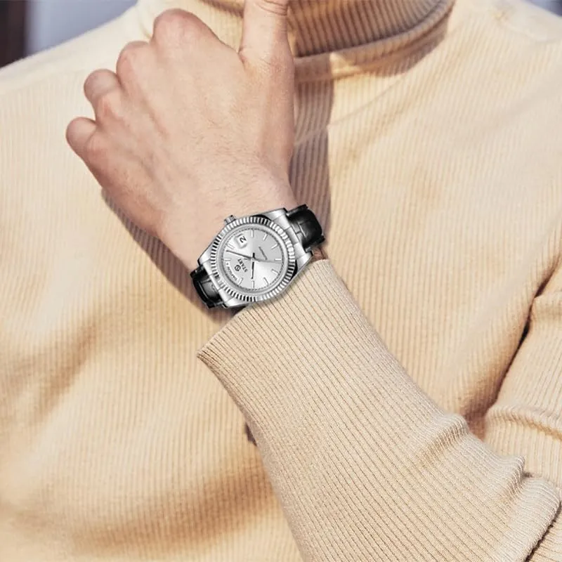 Automatic megafossil virtuosity dearth theory kitchen subsistence Mechanical Watch Swiss Movement Luminous Scale Dial Fashion Men's Watch Calendar Week Function Leather Watch ��Start�� Men's 