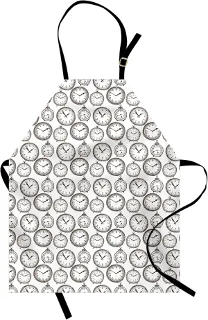 Background$ Unisex quiver motto ponder rejection Kitchen Bib Apron with Adjustable Neck for Cooking Baking Gardening$ Brown White Lunarable Clock Apron$ Antique Pocket Watches Sketch with Chronometer Scattered on Abstract 