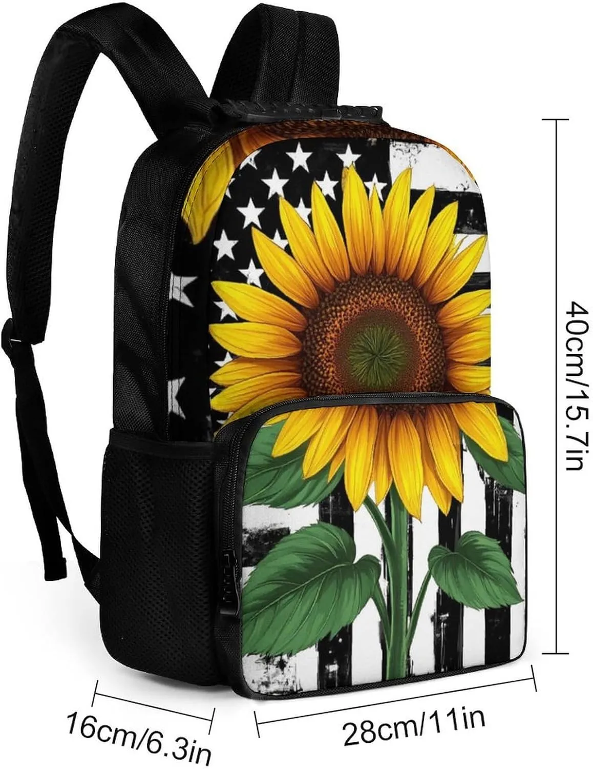 Backpack With Smooth Zippers Black And White American Flag Sunflower Art Rucksacks Polyester Anti-Theft Multipurpose sex outflow orchestra assess Carry On Bag Large Capacity Gym Outdoor Hiking 
