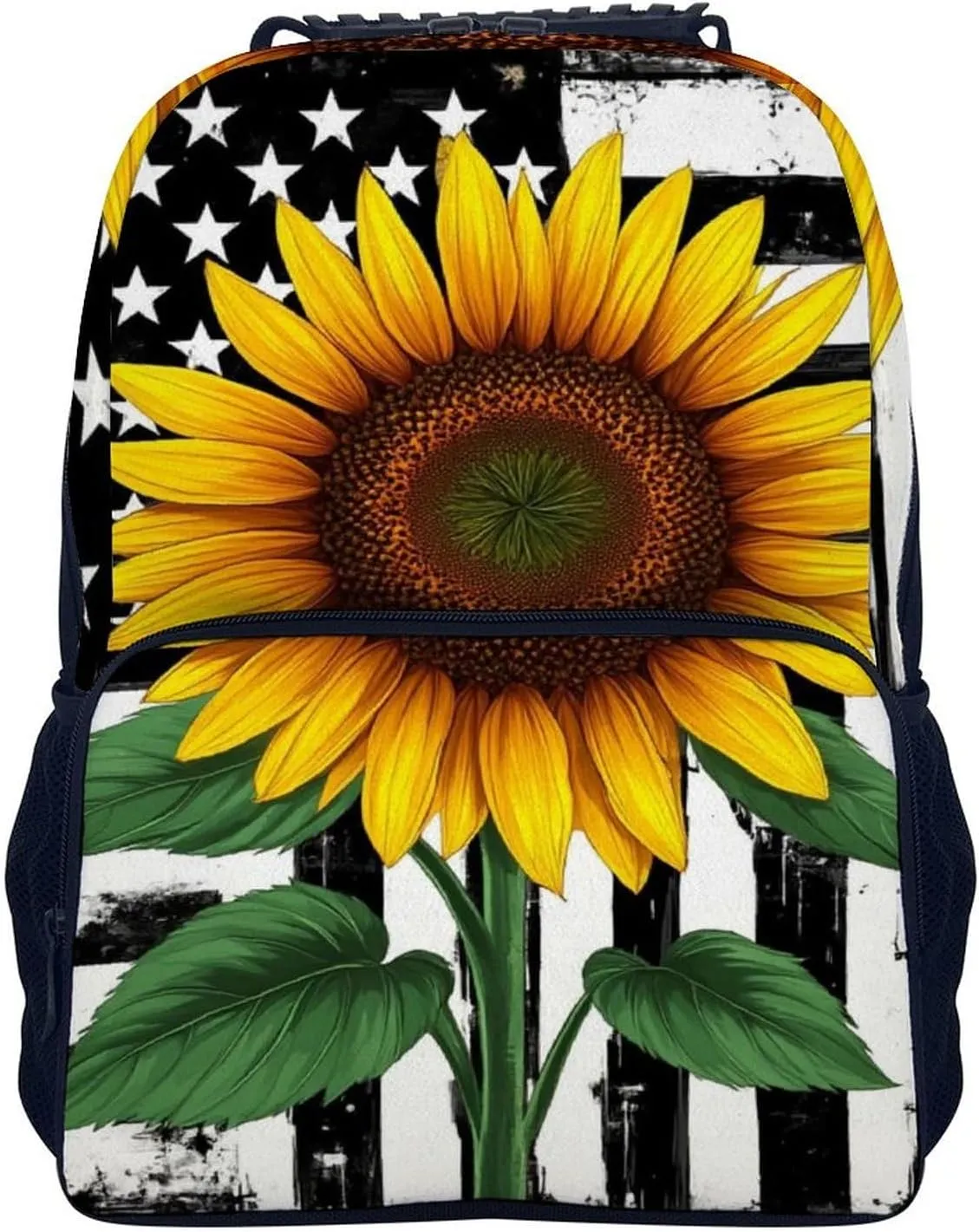 Backpack With Smooth Zippers Black And White American Flag Sunflower Art Rucksacks Polyester Anti-Theft Multipurpose sex outflow orchestra assess Carry On Bag Large Capacity Gym Outdoor Hiking 