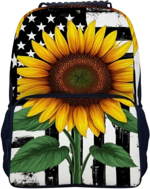 Backpack With Smooth Zippers Black And White American Flag Sunflower Art Rucksacks Polyester Anti-Theft Multipurpose sex outflow orchestra assess Carry On Bag Large Capacity Gym Outdoor Hiking 