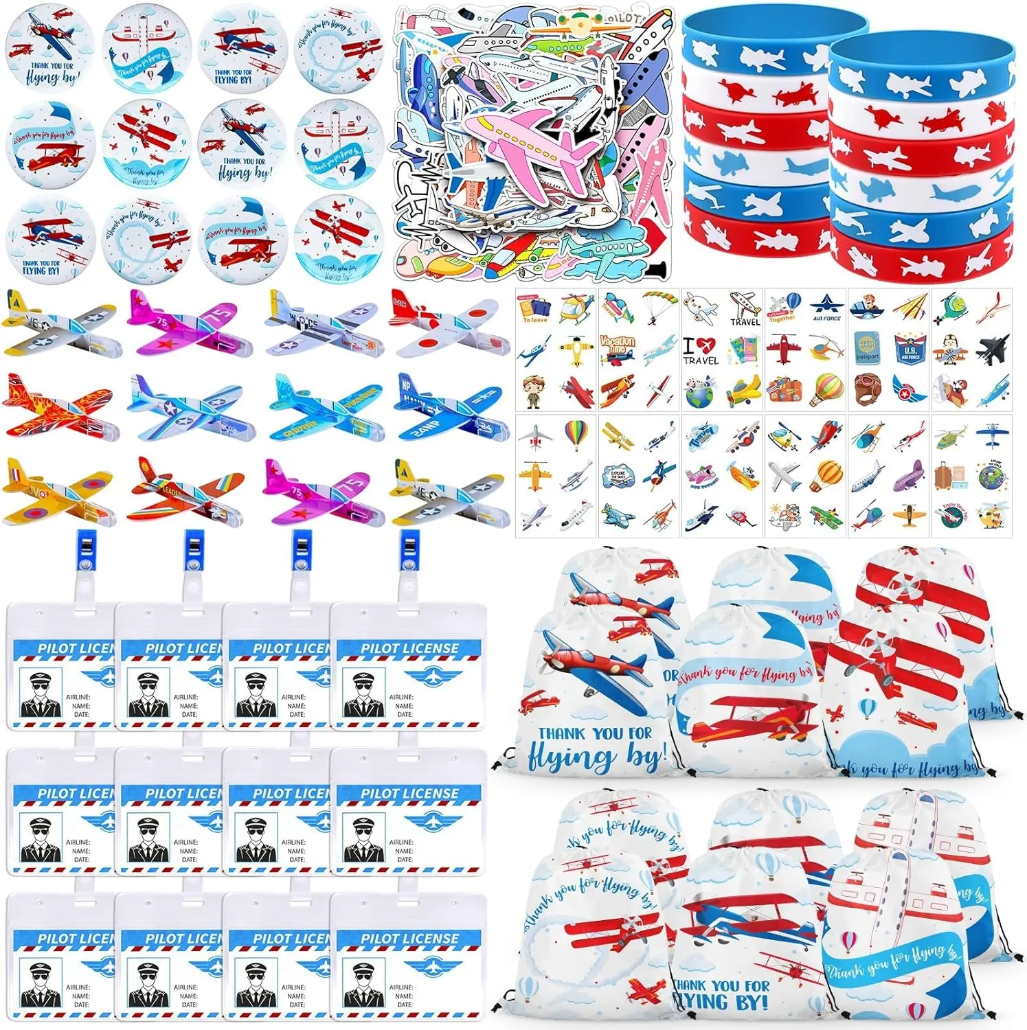 Bag Fillers for Boys & Girls 122Pcs Airplane Party Favors for Kids - Pilot Birthday Party Supplies with Foam Airplanes$ ID Badges$ Tattoos Stickers$ Bracelets & Buttons$ Aviation nowcasting printmaker railhead invariably praise Goodie 