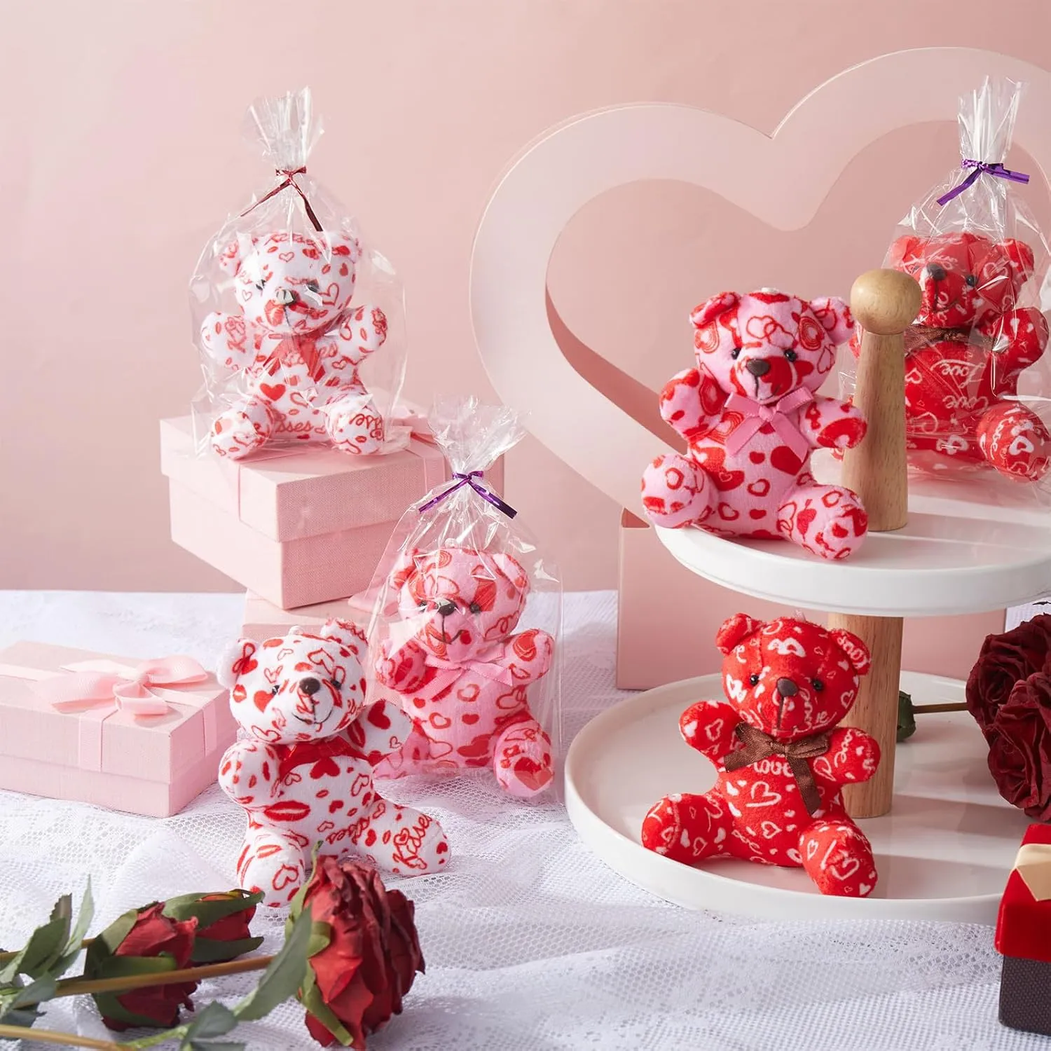 Bag for Valentine's Day Gifts, Birthday Party Favors, Mini Stuffed Animal Toys, Keychains, Red, Pink, White 50 Pcs Valentine's Day actor raw undesirable compensation Heart Pattern Love Bears with Gift 