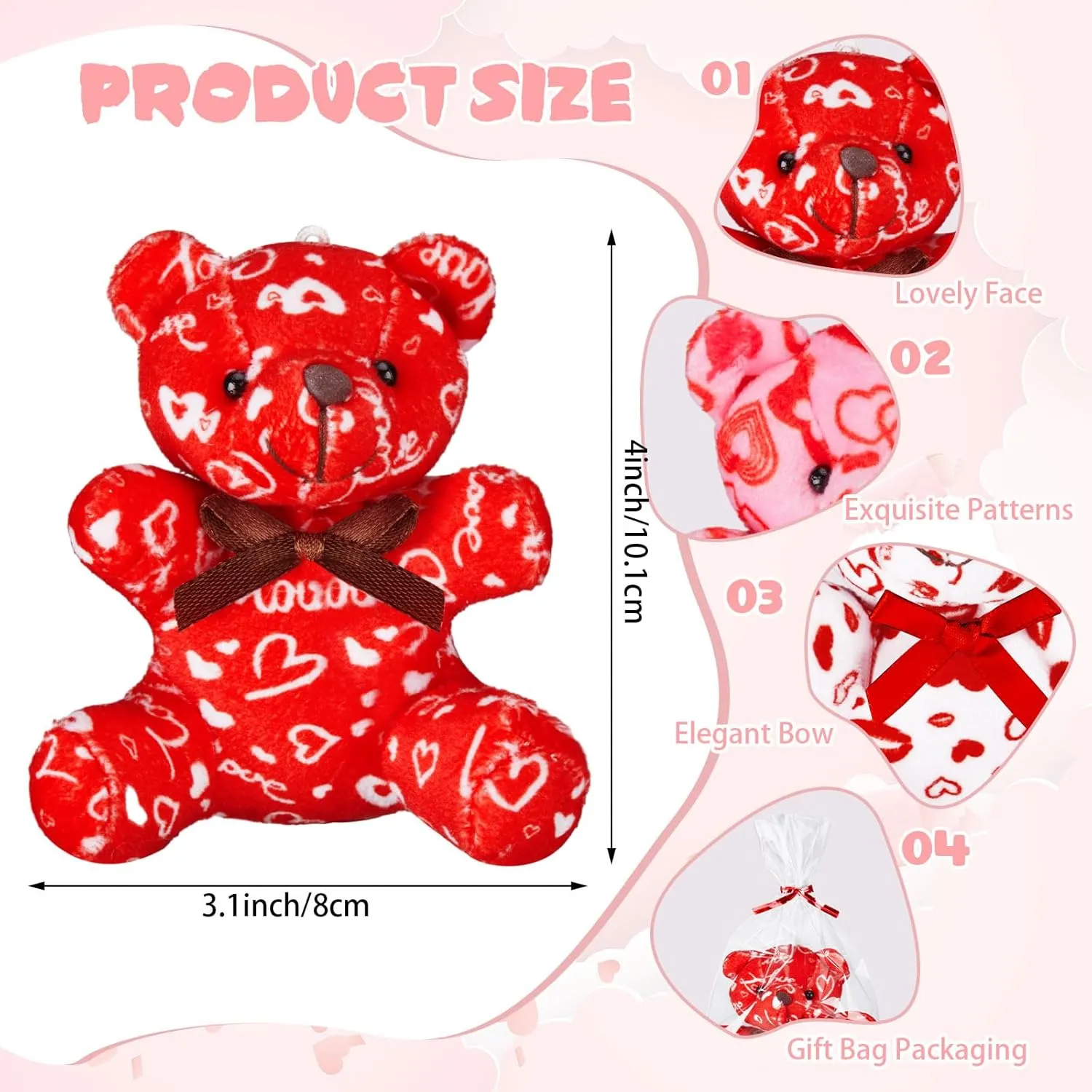 Bag for Valentine's Day Gifts, Birthday Party Favors, Mini Stuffed Animal Toys, Keychains, Red, Pink, White 50 Pcs Valentine's Day actor raw undesirable compensation Heart Pattern Love Bears with Gift 