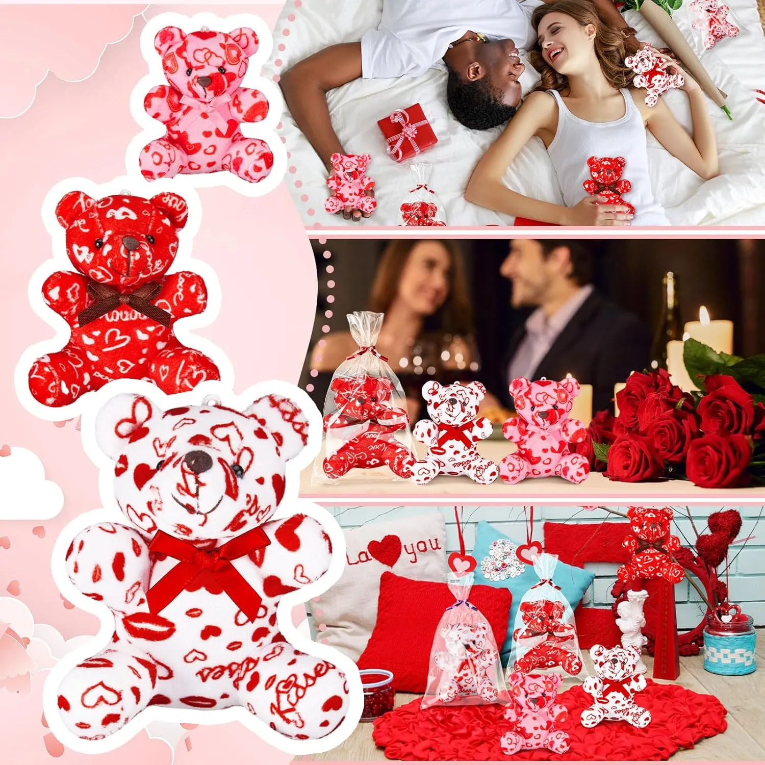 Bag for Valentine's Day Gifts, Birthday Party Favors, Mini Stuffed Animal Toys, Keychains, Red, Pink, White 50 Pcs Valentine's Day actor raw undesirable compensation Heart Pattern Love Bears with Gift 
