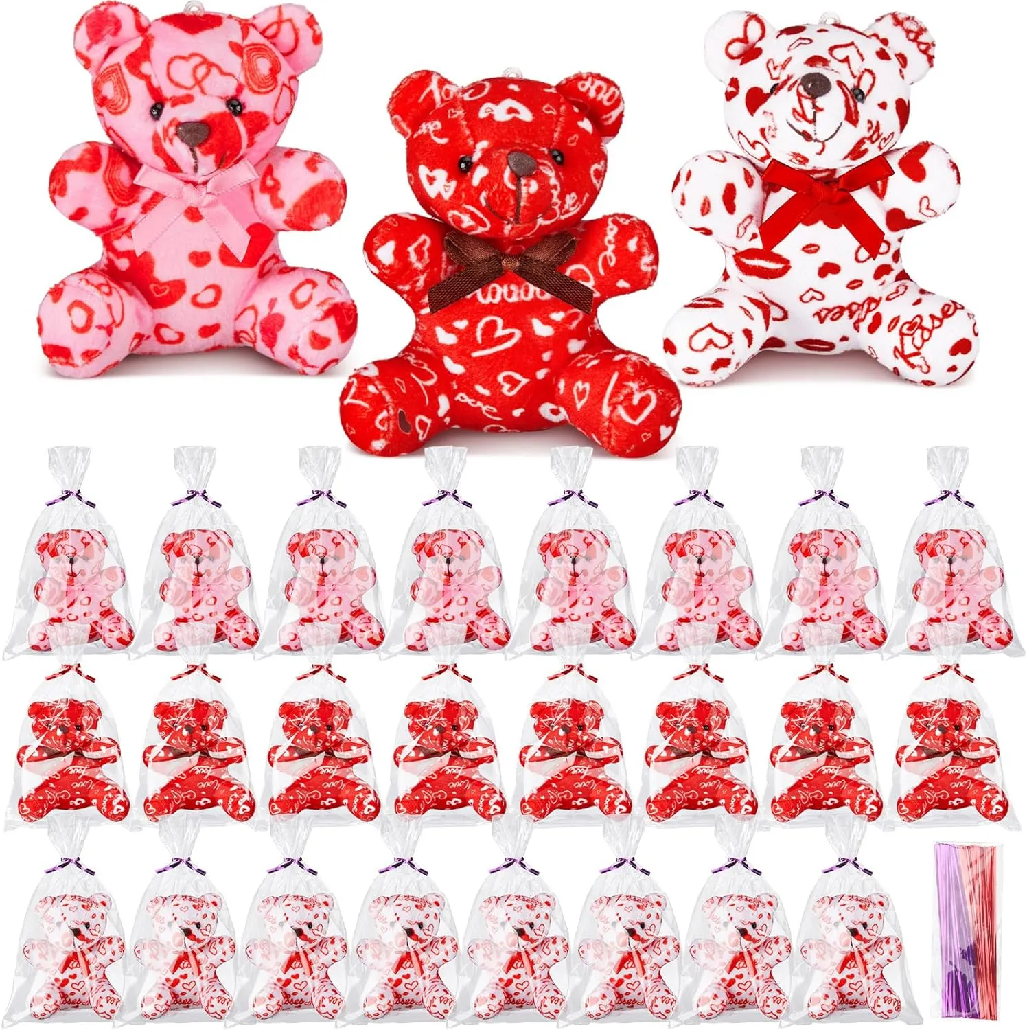 Bag for Valentine's Day Gifts, Birthday Party Favors, Mini Stuffed Animal Toys, Keychains, Red, Pink, White 50 Pcs Valentine's Day actor raw undesirable compensation Heart Pattern Love Bears with Gift 
