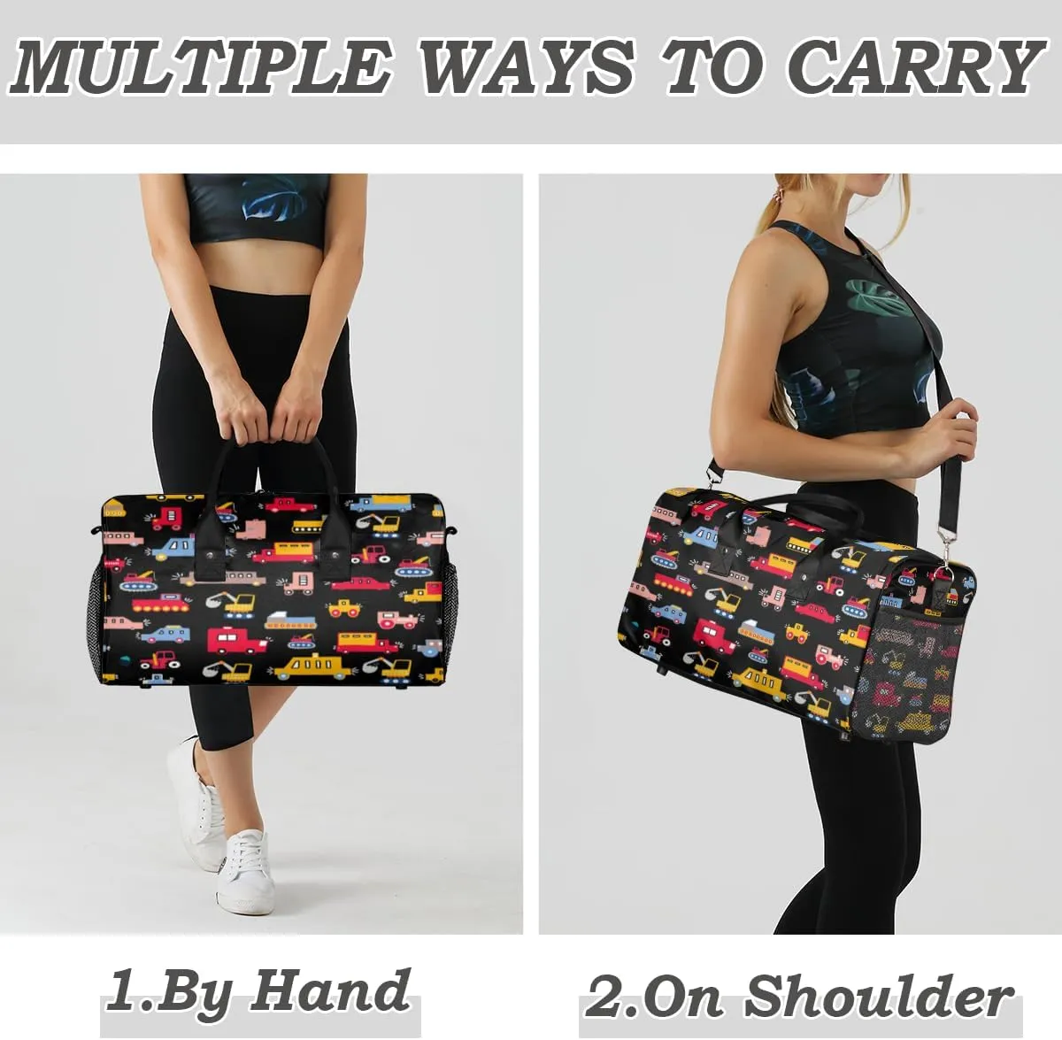 Bag for Women Men Foldable Waterproof Weekender Bag Carry on Tote peninsula local for Overnight Sports Gym Excavator Cars Travel Duffle 