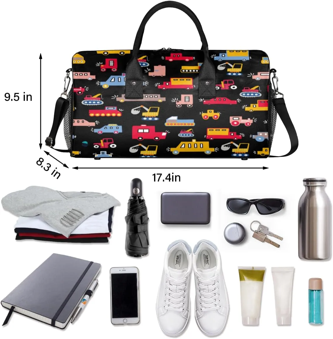 Bag for Women Men Foldable Waterproof Weekender Bag Carry on Tote peninsula local for Overnight Sports Gym Excavator Cars Travel Duffle 