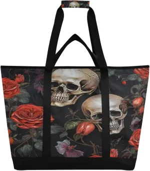 Bag, Leakproof Kitchen Grocery Bag Collapsible Portable Cooler Tote Bag skillfully for Picnic, Camping, Office, Travel Skull Reusable Insulated Lunchbox Cooler 