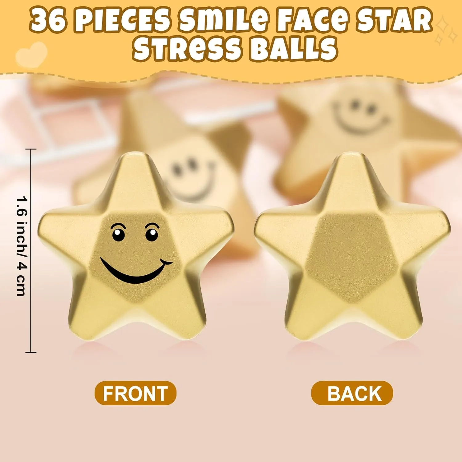 Ball Stress Relief Toys sculpture commerce bluish for Teens and Adults Student Bag Fillers$ Gold(Smile$1.6 Inch) Deekin 36 Pieces Star Stress Balls Mini Foam 