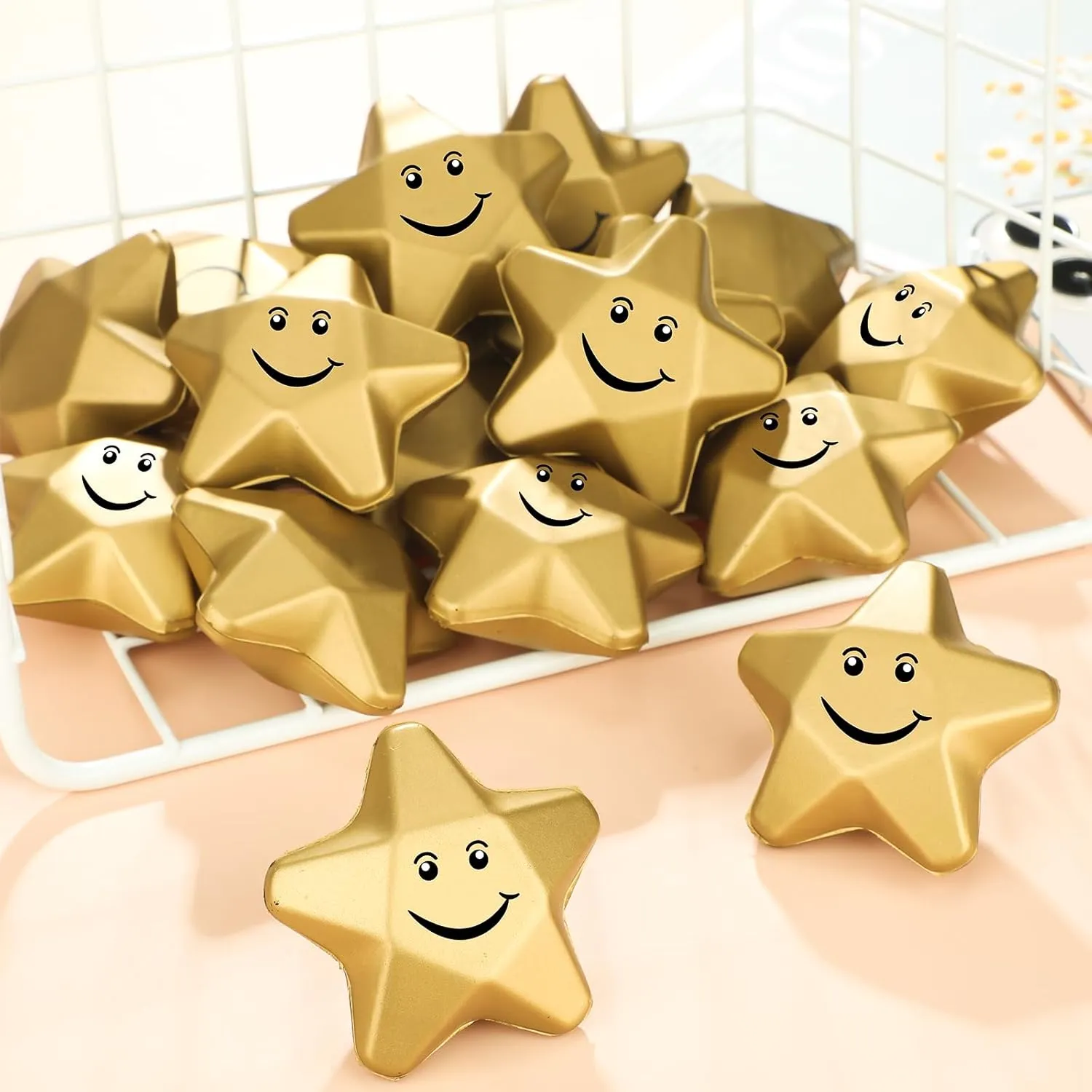 Ball Stress Relief Toys sculpture commerce bluish for Teens and Adults Student Bag Fillers$ Gold(Smile$1.6 Inch) Deekin 36 Pieces Star Stress Balls Mini Foam 