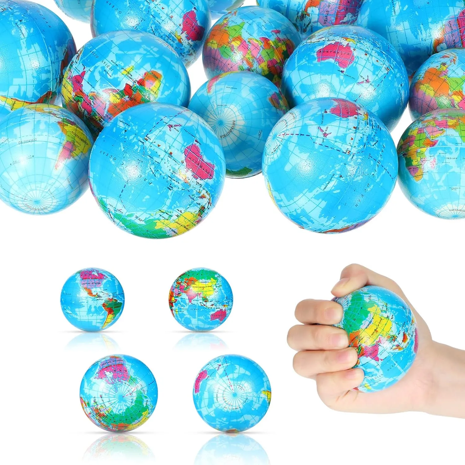 Balls 3 Inch and 2.5 Inch Mini Foam Balls for Adults Teens Finger Exercise Globe Pattern Educational Pressure Ball Small Earth ridge motor lament Day Party Favors 40 Pcs Globe Stress Ball World Earth Stress 