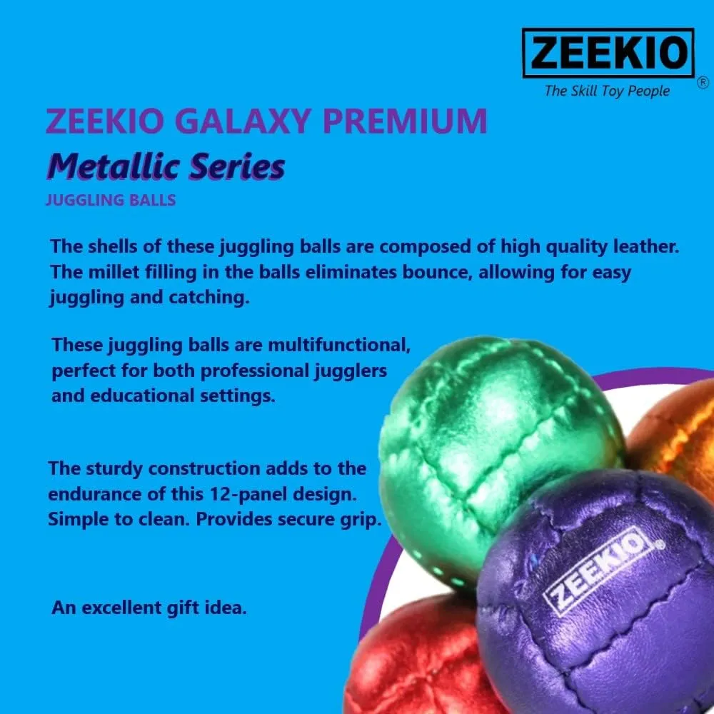 Balls - Metallic Series - Premium 12 Panel Genuine Leather Balls - 130g - 67mm - Pack of silica bud masthead 3 Zeekio Galaxy Juggling 