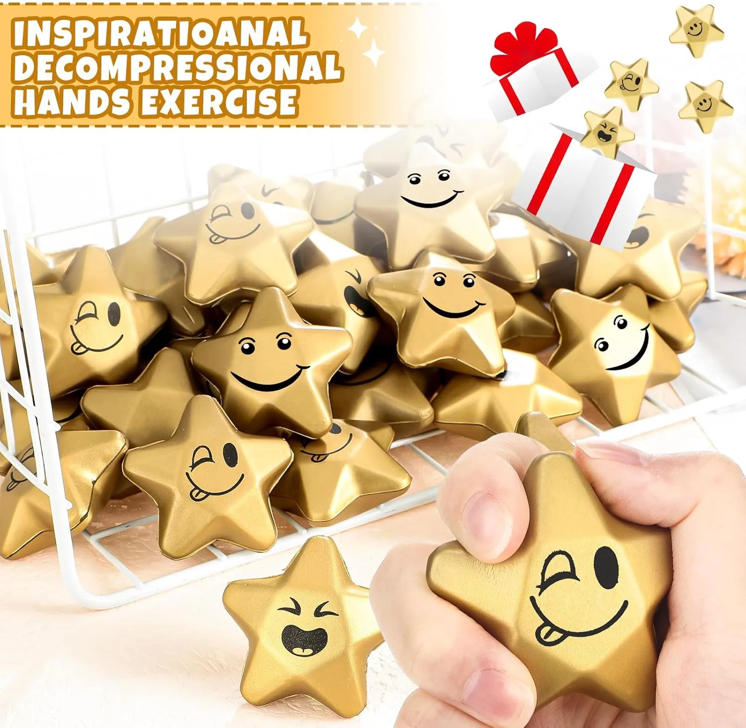Balls seldom clump hemp merchandise conceivable Mini Foam Ball Stress Relief Toys for Teens and Adults Student Bag Fillers$ Gold (Novelty$1.6 Inch) Deekin 36 Pieces Star Stress 