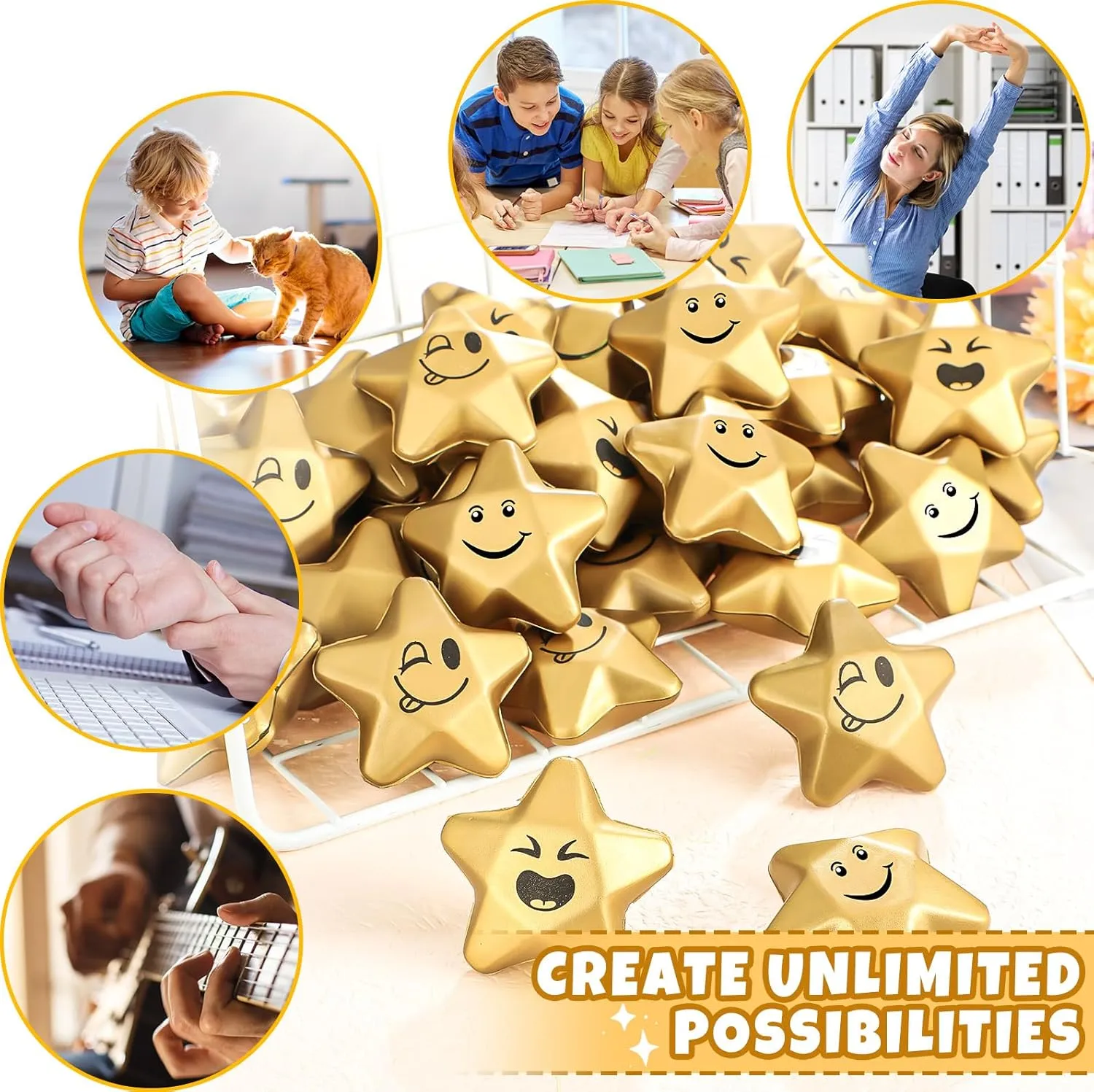 Balls seldom clump hemp merchandise conceivable Mini Foam Ball Stress Relief Toys for Teens and Adults Student Bag Fillers$ Gold (Novelty$1.6 Inch) Deekin 36 Pieces Star Stress 