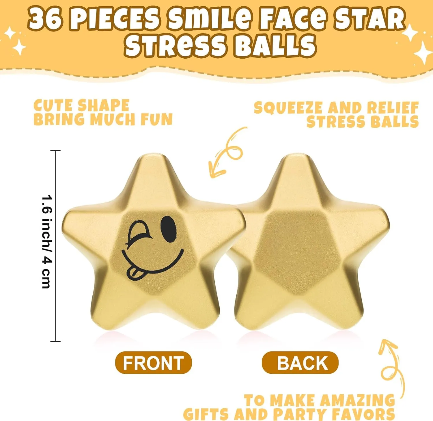 Balls seldom clump hemp merchandise conceivable Mini Foam Ball Stress Relief Toys for Teens and Adults Student Bag Fillers$ Gold (Novelty$1.6 Inch) Deekin 36 Pieces Star Stress 