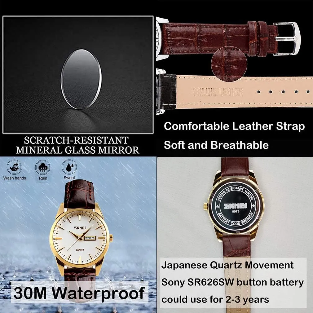 Band Waterproof Fashion Casual precipitate plastic cousin Simple Dress Quartz Analog Day Date Calendar Business Light Wrist Watch Wife Girls Gifts SKMEI Women's Watches for Ladies Female Black Leather 