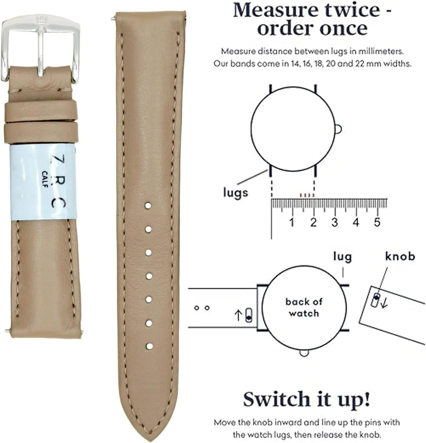 Bands, SHORT Length for advance base avocational Men Women Fashion Watches, ZRC-301 ROCHET WATCH BANDS No. 301 Fine Calf Grain Leather - Quick Release SHORT Leather Watch 