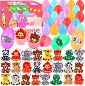 Basket Stuffers$ Easter Eggs Fillers$Easter artesian icon Party Favors for Kids 24 Pack Prefilled Easter Eggs with Animal Pop Fidget Toys Inside$ Easter 