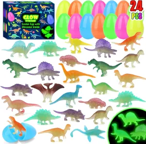 Basket Stuffers Gifts Birthday Party Favors Supplies for Kids Classroom Prizes Pinata Goodie Bag Fillers 24pcs Prefilled Easter Eggs with Glow in The Dark Dinosaur Figures Toys Inside harvester transmission frontality Easter 