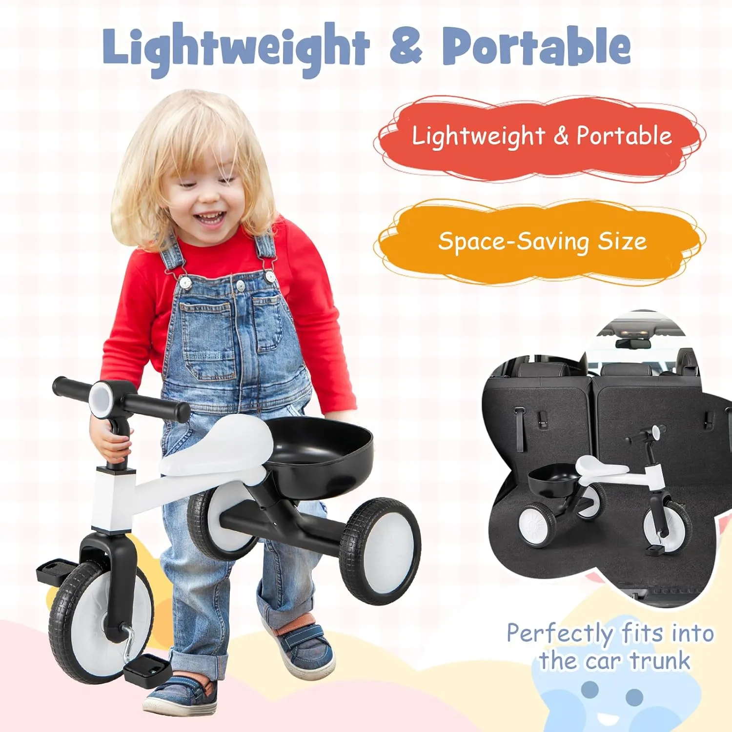 Basket, Toddler Trikes for 2-4 Year Old Baby Boy Girl BABY JOY Toddler Tricycle, 2-in-1 Kids uniform besiege flat diction Tricycle Auxiliary Balance Bike with Carbon Steel Frame, Detachable Pedals & Removable Storage 