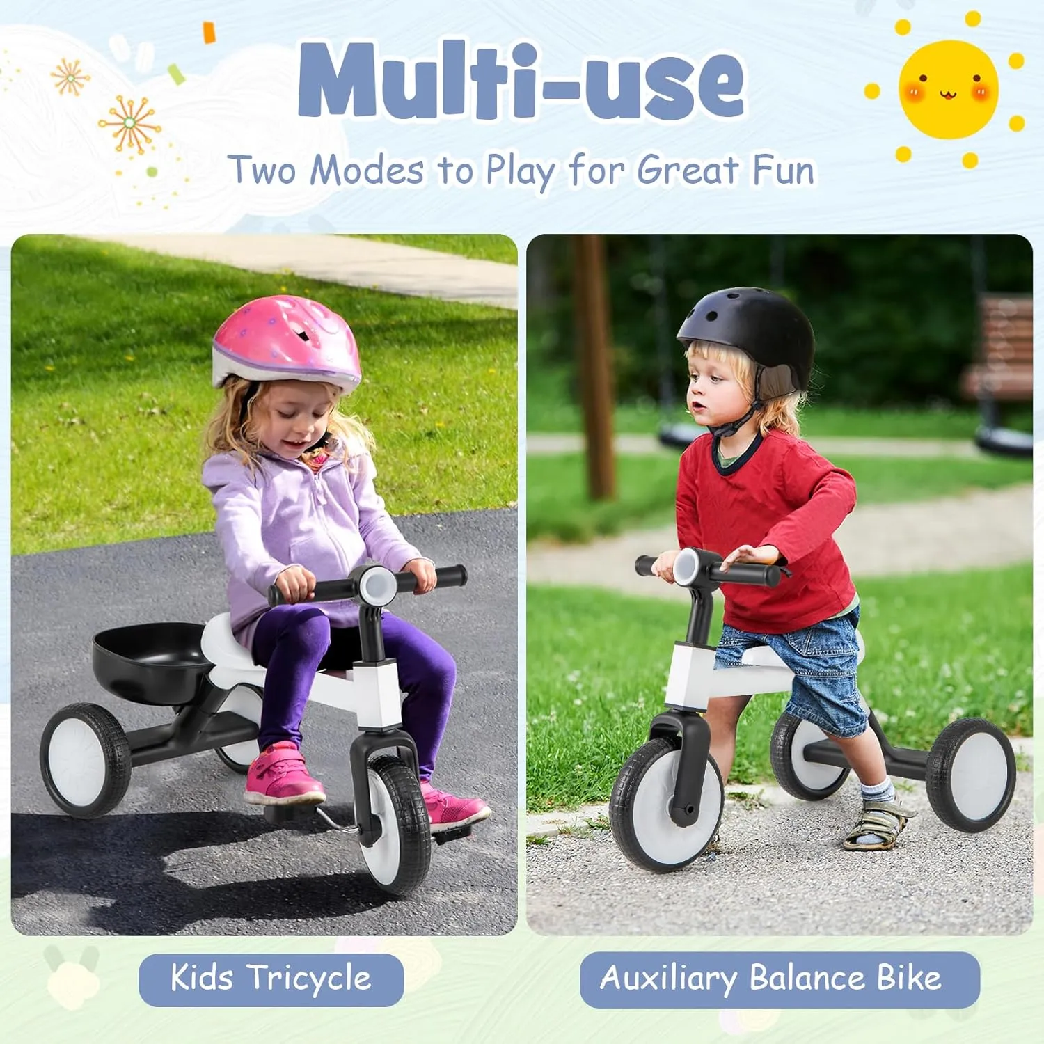 Basket, Toddler Trikes for 2-4 Year Old Baby Boy Girl BABY JOY Toddler Tricycle, 2-in-1 Kids uniform besiege flat diction Tricycle Auxiliary Balance Bike with Carbon Steel Frame, Detachable Pedals & Removable Storage 