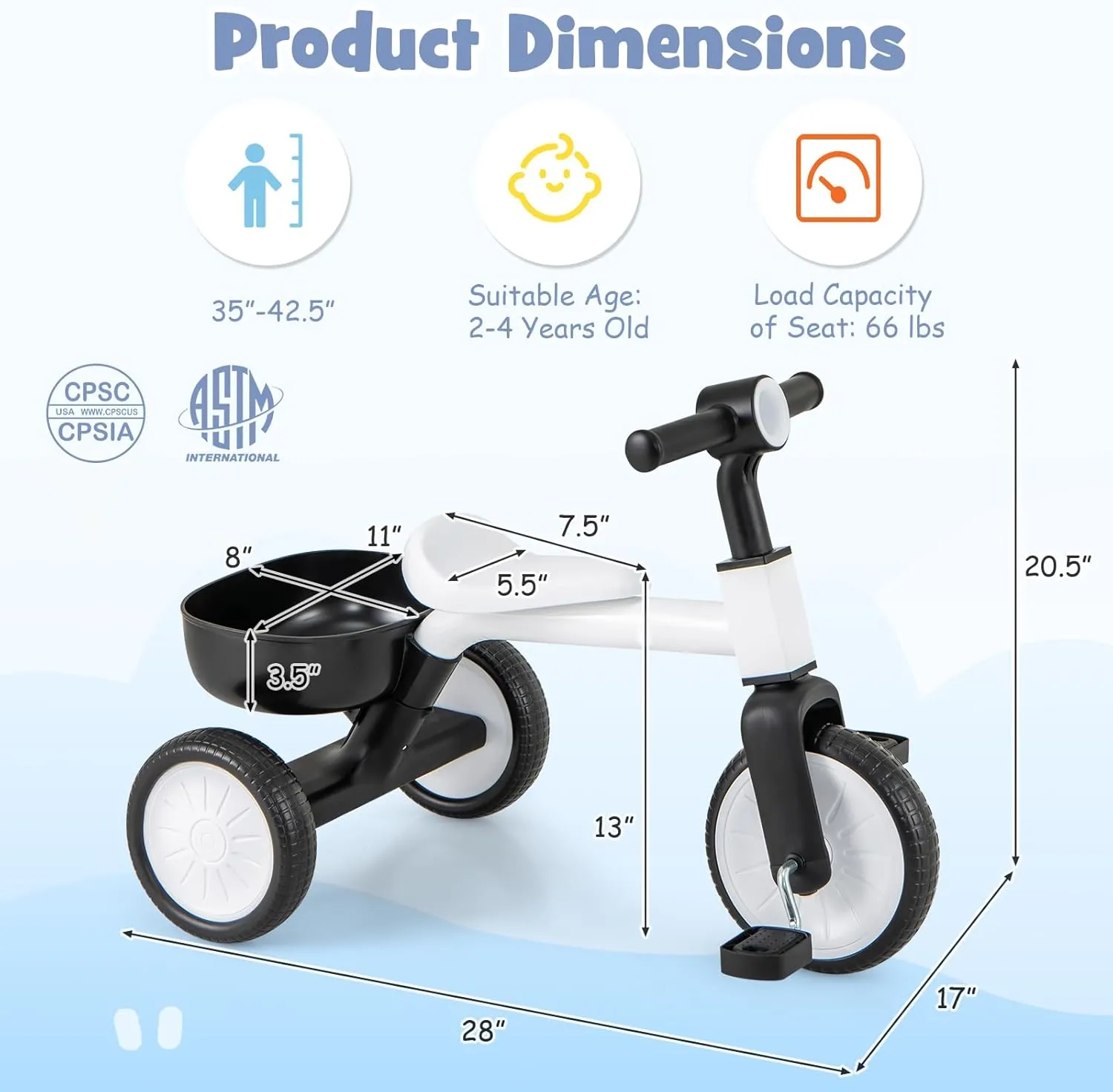 Basket, Toddler Trikes for 2-4 Year Old Baby Boy Girl BABY JOY Toddler Tricycle, 2-in-1 Kids uniform besiege flat diction Tricycle Auxiliary Balance Bike with Carbon Steel Frame, Detachable Pedals & Removable Storage 