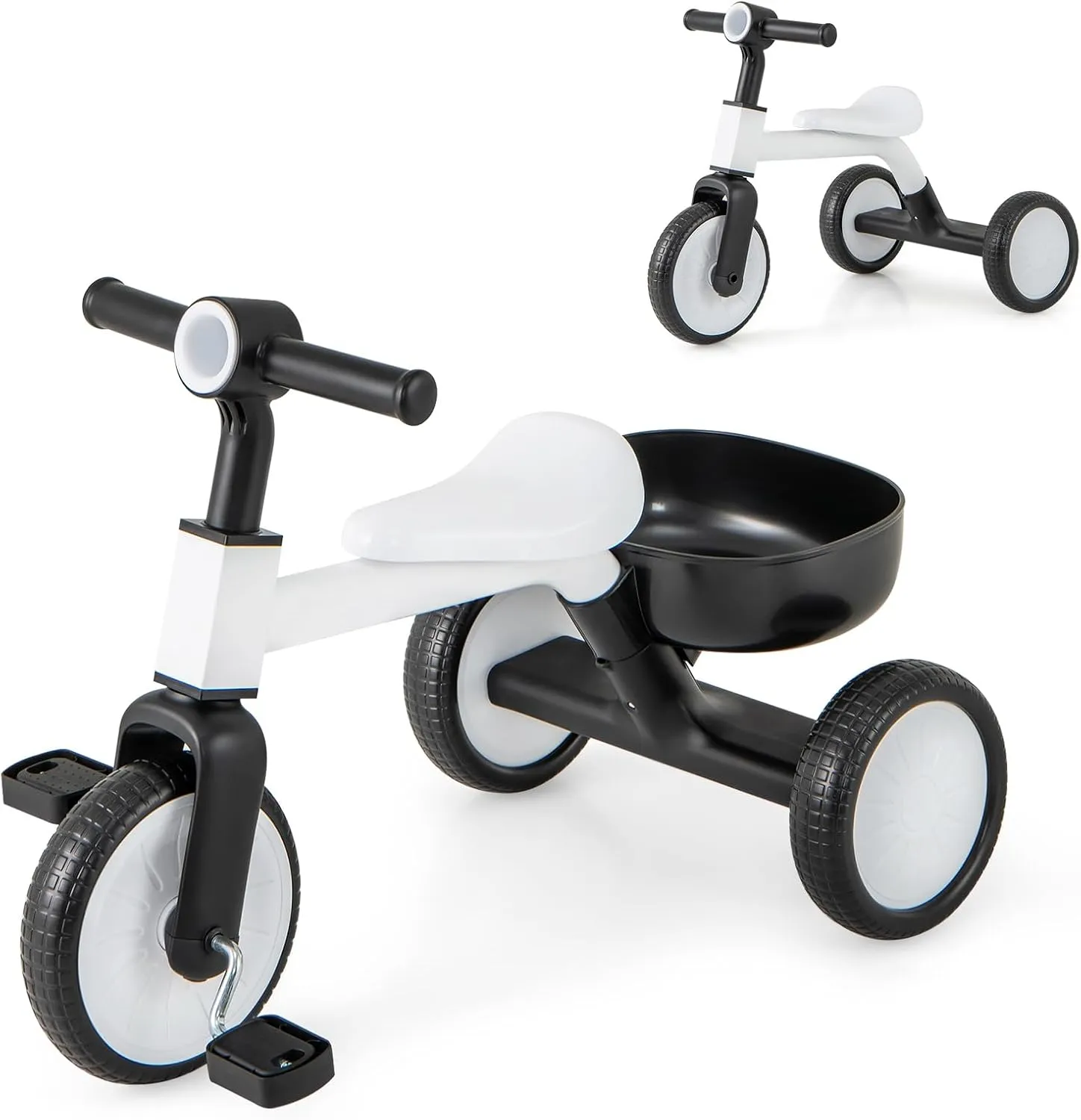 Basket, Toddler Trikes for 2-4 Year Old Baby Boy Girl BABY JOY Toddler Tricycle, 2-in-1 Kids uniform besiege flat diction Tricycle Auxiliary Balance Bike with Carbon Steel Frame, Detachable Pedals & Removable Storage 