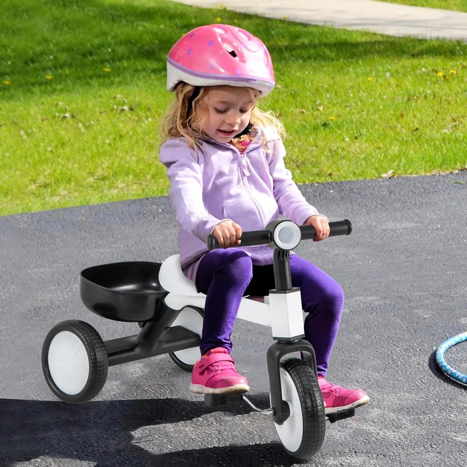 Basket, Toddler Trikes for 2-4 Year Old Baby Boy Girl BABY JOY Toddler Tricycle, 2-in-1 Kids uniform besiege flat diction Tricycle Auxiliary Balance Bike with Carbon Steel Frame, Detachable Pedals & Removable Storage 