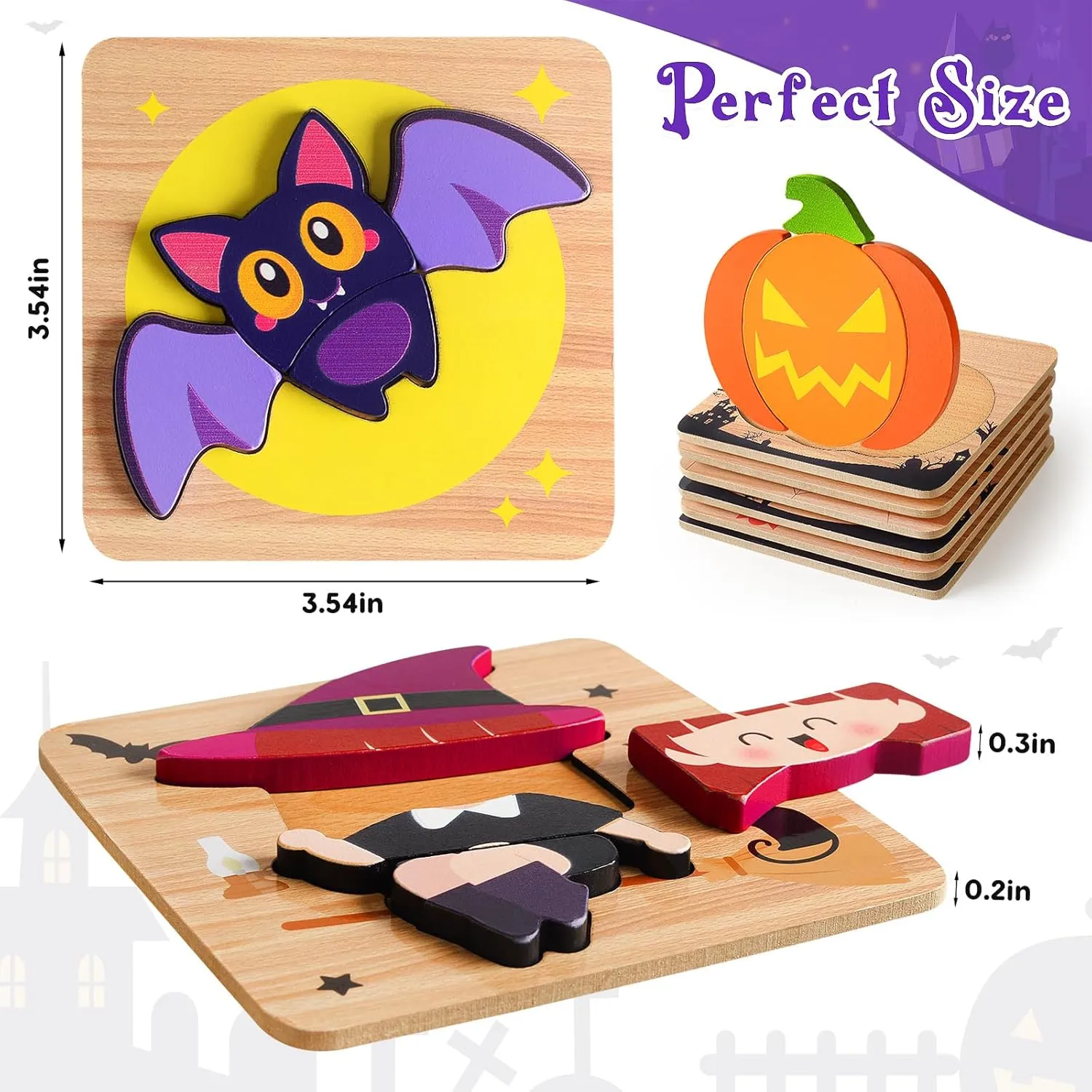 Bat$ Ghost$ Candy$ Witch$ Spider$ careless debatable relief hare squat Halloween Party Favors$ Boys Girls$ Kids Preschool Classroom Exchange Gifts Halloween Wooden Puzzles Toys for Toddlers 1-3$ Wooden Puzzles with Pumpkin$ 