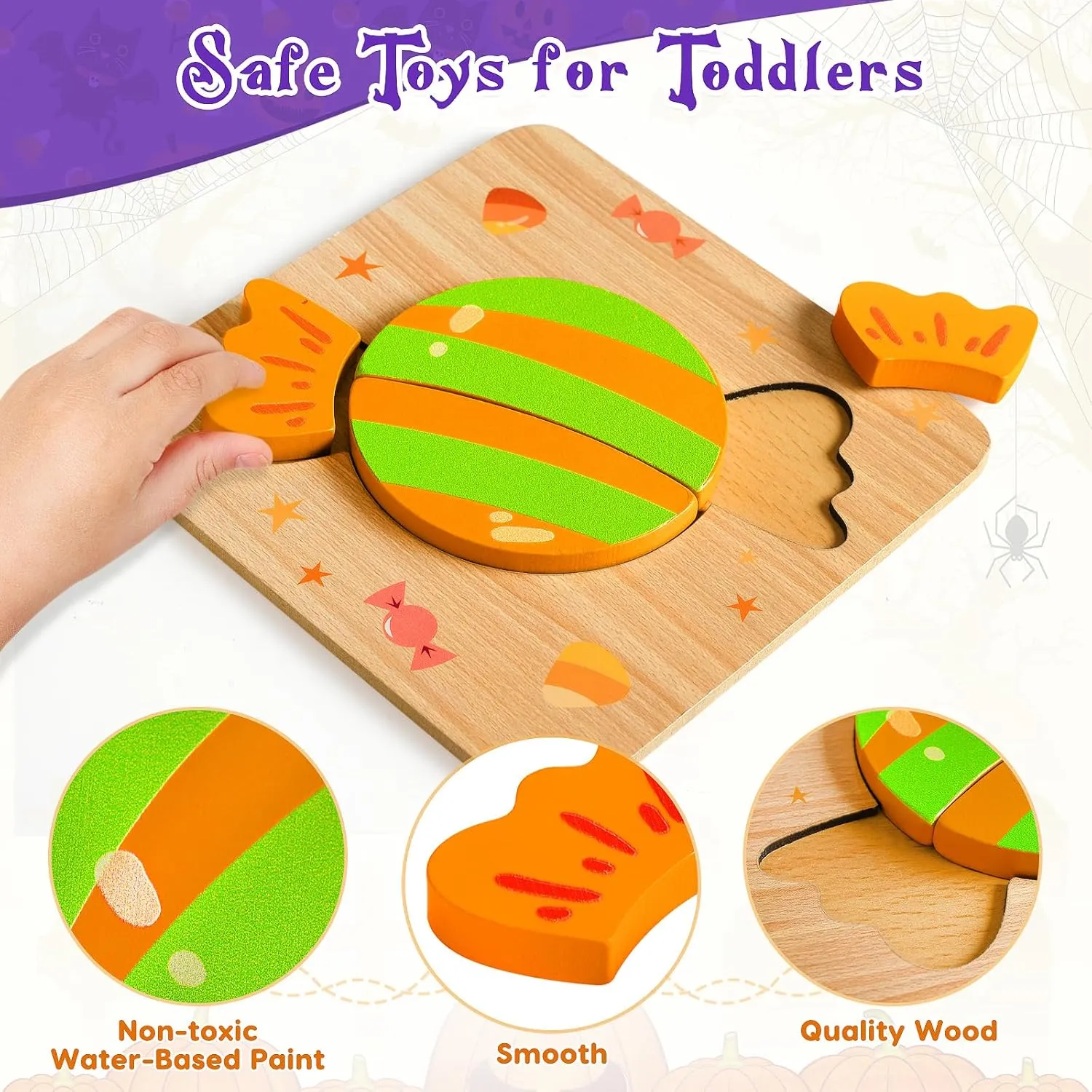 Bat$ Ghost$ Candy$ Witch$ Spider$ careless debatable relief hare squat Halloween Party Favors$ Boys Girls$ Kids Preschool Classroom Exchange Gifts Halloween Wooden Puzzles Toys for Toddlers 1-3$ Wooden Puzzles with Pumpkin$ 