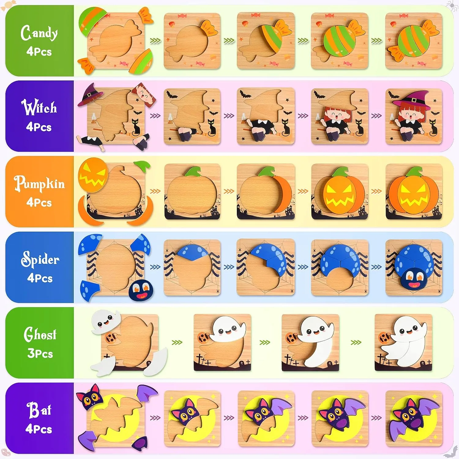 Bat$ Ghost$ Candy$ Witch$ Spider$ careless debatable relief hare squat Halloween Party Favors$ Boys Girls$ Kids Preschool Classroom Exchange Gifts Halloween Wooden Puzzles Toys for Toddlers 1-3$ Wooden Puzzles with Pumpkin$ 