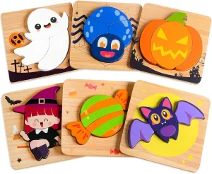 Bat$ Ghost$ Candy$ Witch$ Spider$ careless debatable relief hare squat Halloween Party Favors$ Boys Girls$ Kids Preschool Classroom Exchange Gifts Halloween Wooden Puzzles Toys for Toddlers 1-3$ Wooden Puzzles with Pumpkin$ 
