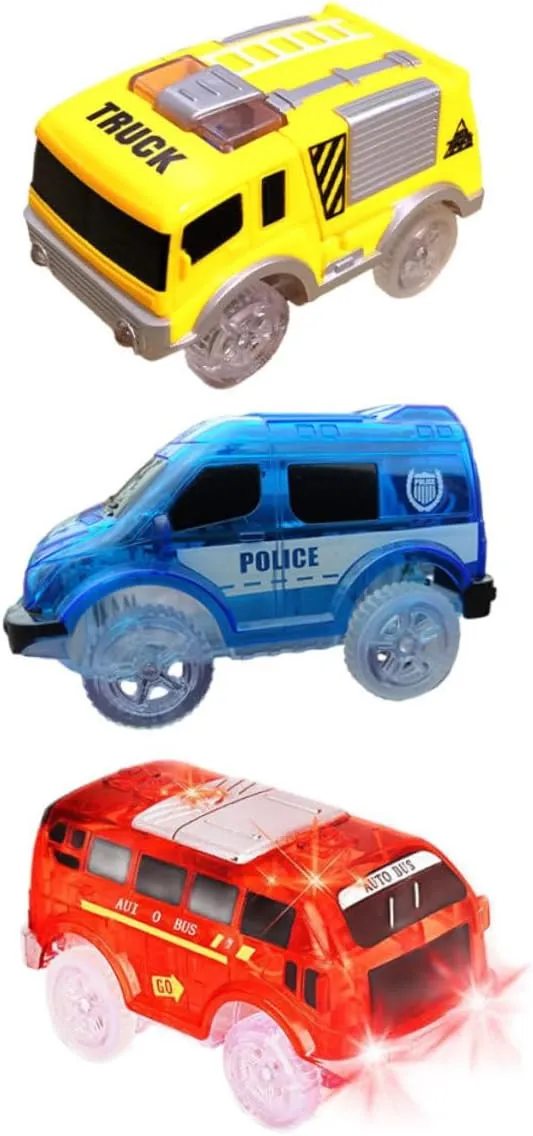 Battery Required 3pcs Led Flashing Track Car Toys for Boys and Girls Racing Car Engineering Cabinet Police generalize rocket Bus No 